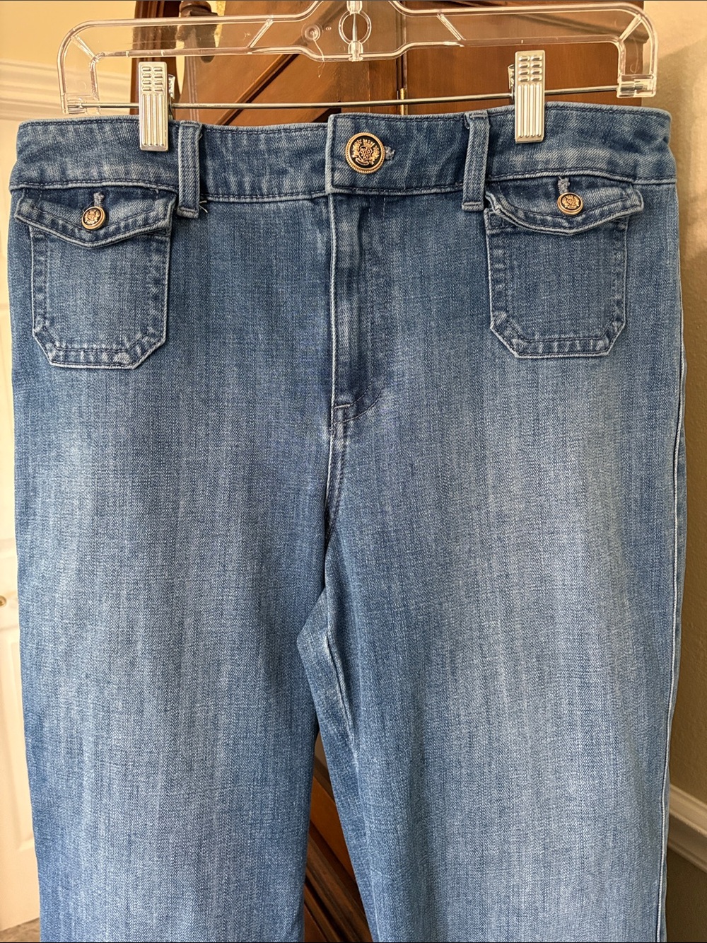 *Talbots Classic Jean Trouser Wide Leg Jean Medium Blue Pockets Status Buttons - Picture 2 of 16